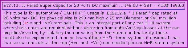 The E12112 20 Volt SUPER Capacitors pricing